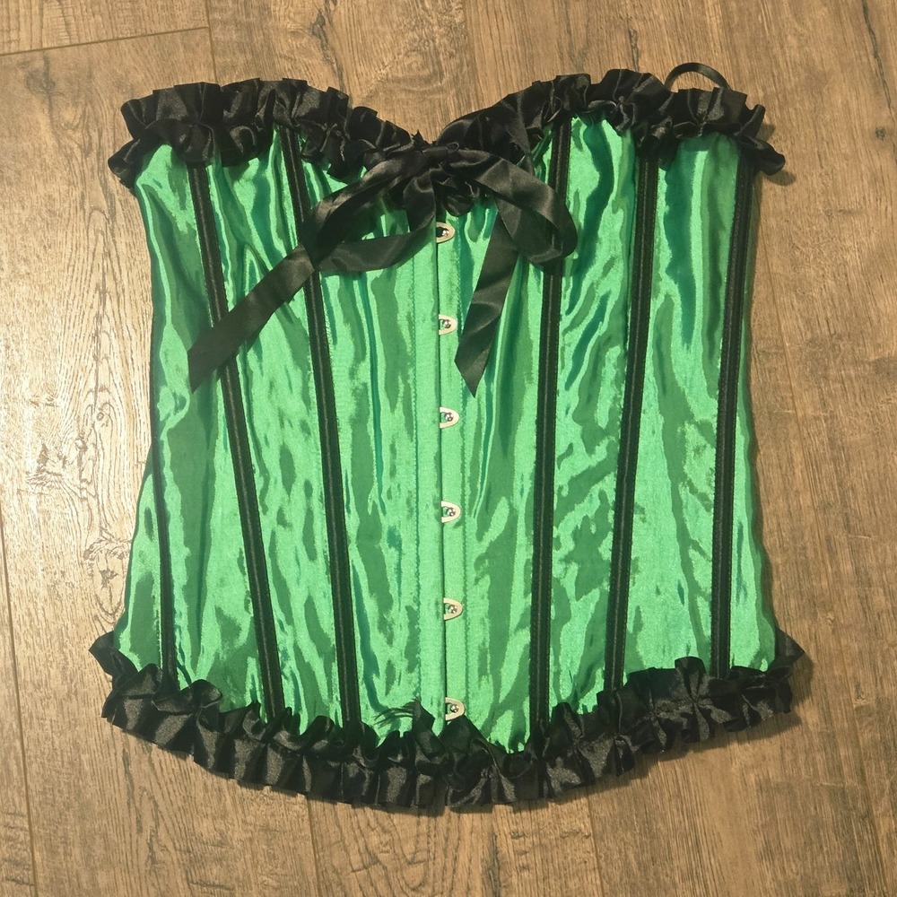 Adore Me Green & Black Boned Corset Lace Up Ribbon Detail Women's Size XL